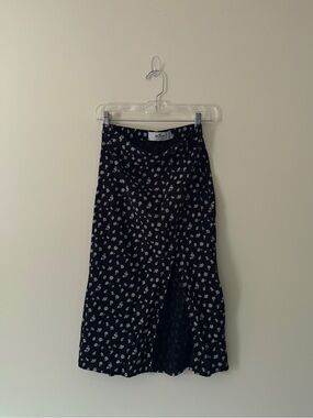 Hollister High Waist Black Floral Midi Skirt with Slit